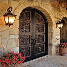 wrought iron design wooden entry door